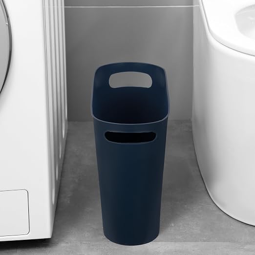 rejomiik Small Bathroom Trash Can, 3.5 Gallon Slim Garbage Can, 2 Pack Navy | Plastic Waste Basket with Handles for Bathroom, Bedroom, Dorm, Kitchen, Office and Narrow Spaces