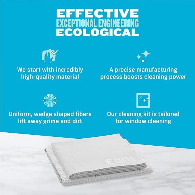 E-Cloth Window and Glass Cleaner Kit, Just Add Water - 2 Kits | Chemical-Free Cleaning - Reusable & Machine Washable Towel, Versatile Use for Mirrors, Cars, & Lenses, Recycled, Colorless