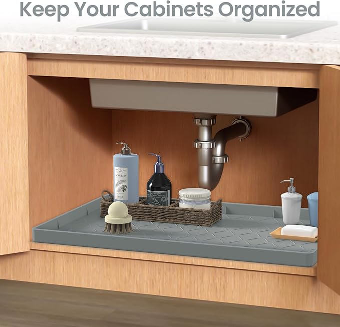 Mateeylife Under Sink Mat Kitchen Waterproof，Silicone Sink Tray 22"X34" | Under Sink Organizer Cabinet Shelf Protective Liner, Multi-use Silicone Mat for Boot Tray & Litter Mat, Bronze