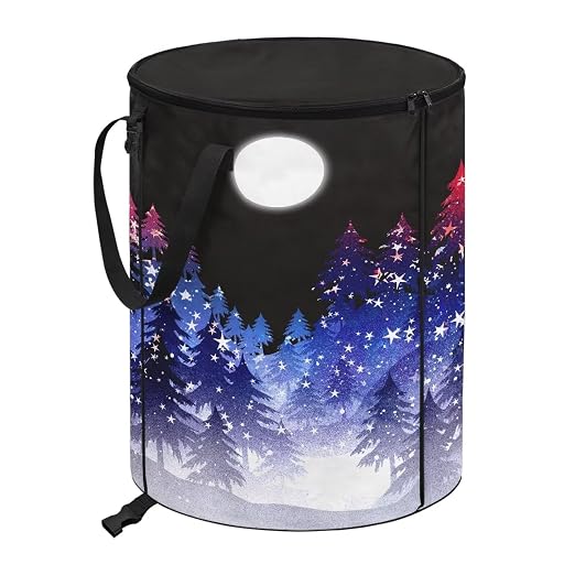 Outdoor Trash Cans for Camping Pine Tree and Moon Collapsable Garbage Can 20+ Gallon Water Resistant Storage Bin for Clothes Bedroom Trash Can Decorative
