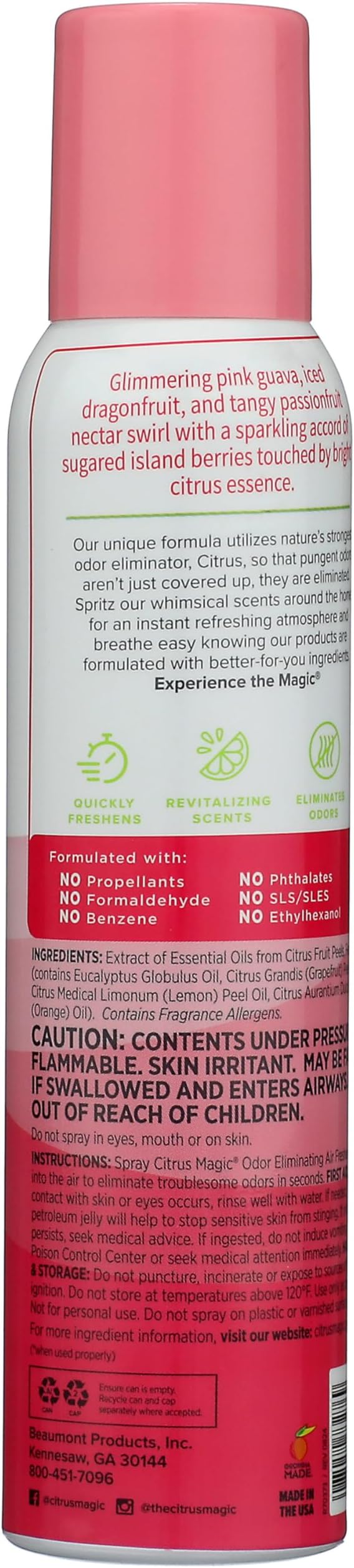 Citrus Magic Air Freshener Spray, Dragonfruit, 3 Ounce, Pack of 3 | Odor Eliminator for Home, Up to 7 Hours of Freshness, Non-Aerosol, Citrus-Based Formula