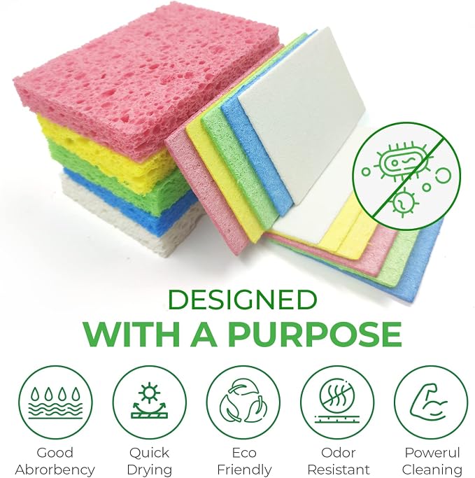 AIRNEX Compressed Cellulose Sponges - 32 Pack Natural Pop Up Dish Sponge for Kitchen - Compostable Plant-Based Cleaning Sponges Bulk – Non Scratch Natural Sponge for Dishes & Household Cleaning