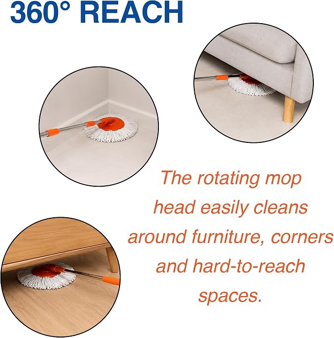 Macromax Force Spin Mop and Bucket Set with 9 Refills– Pedal-Activated Wringer System – 360° Microfiber Mop for Floor Cleaning – Ergonomic Handle – Wet or Dry Use – Hardwood, Tile & Laminate