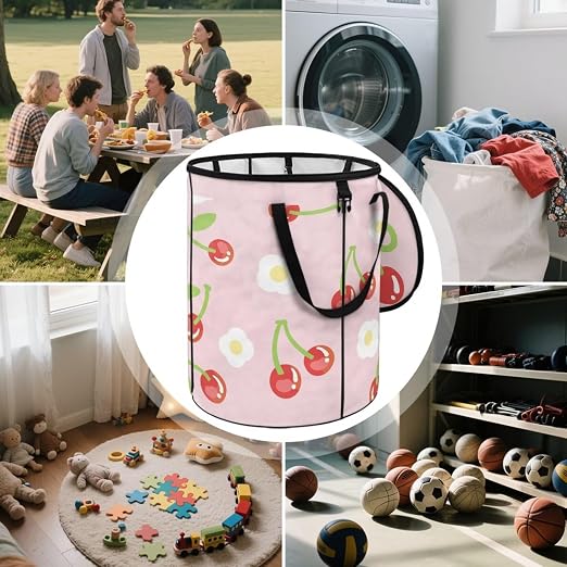BIGCARJOB Cherry Collapsible Trash Can Camper Trash Can with Lid, 22.83x17.71, Water Proof Bag Outdoor Garbage Bin Storage Accessories, 23 Gallons