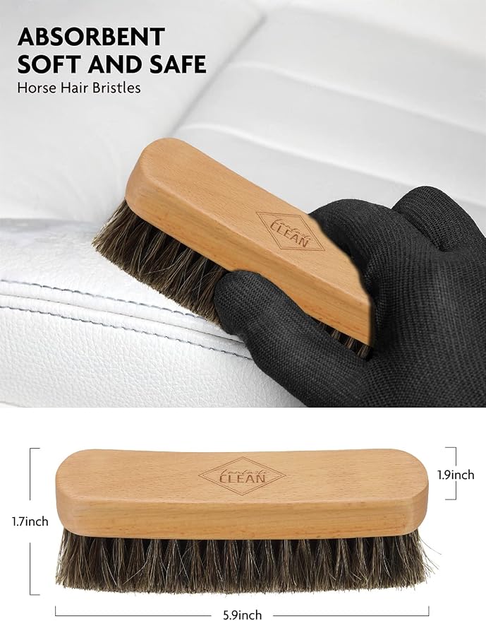 Fantasticlean Car Detailing Brush Set, Interior Leather Cleaning Kit, 9PCS | Car Interior Brush Kit, Horse Hair Leather Brush for Car Detailing, Scratch-Free Leather Cleaner Applicator, Cleaning Cloth