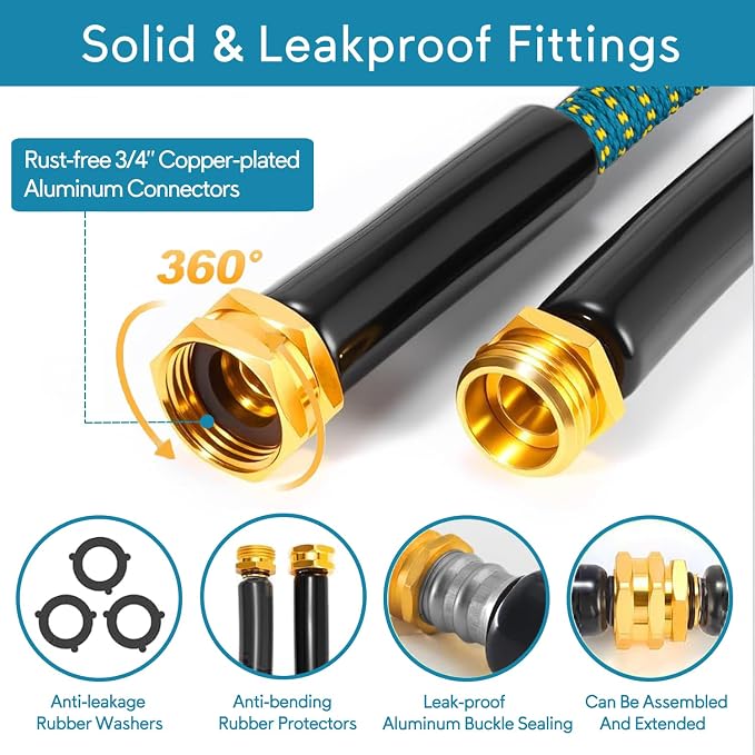 Expandable Garden Hose 150ft, 2026 New Flexible Water Hose 150 ft with 10 Function Nozzle, Solid Metal Fittings, Lightweight, No Kink, Leak-proof, Durable Expanding Hose for Gardening, Car Washing