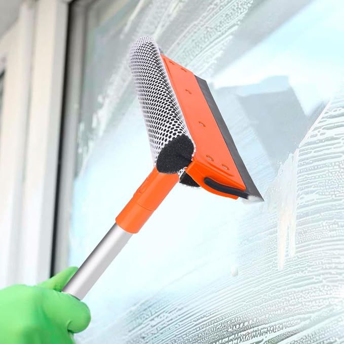 Window Squeegee for Home, Car Windshield Cleaner Tool with Extension Pole 20''-30'', Glass Door and Mirror Washer for Shower Cleaning