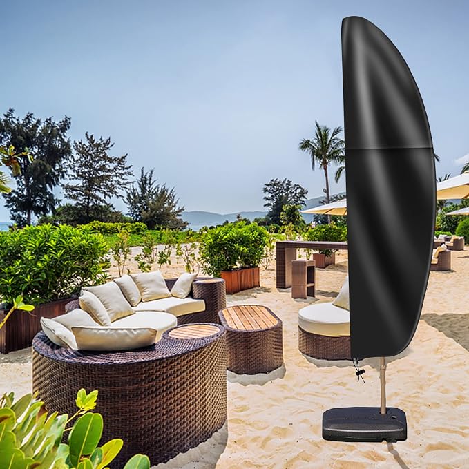 OKPOW Cantilever Patio Umbrella Cover: Fits 7.5-11.5 FT Outdoor Umbrellas | Easy Install with Rod & Long Zipper, Waterproof 420D Oxford Cover, Protects Offset Umbrella from Sun, Rain, Snow & Dust
