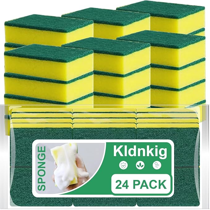 24 Pack Kitchen Cleaning Sponges,Scrub Sponges | Non-Scratch Scrub Dish Sponge Safe on Non-Stick Cookware,Stink-Free Cleaning Supplies for Pots, Pans