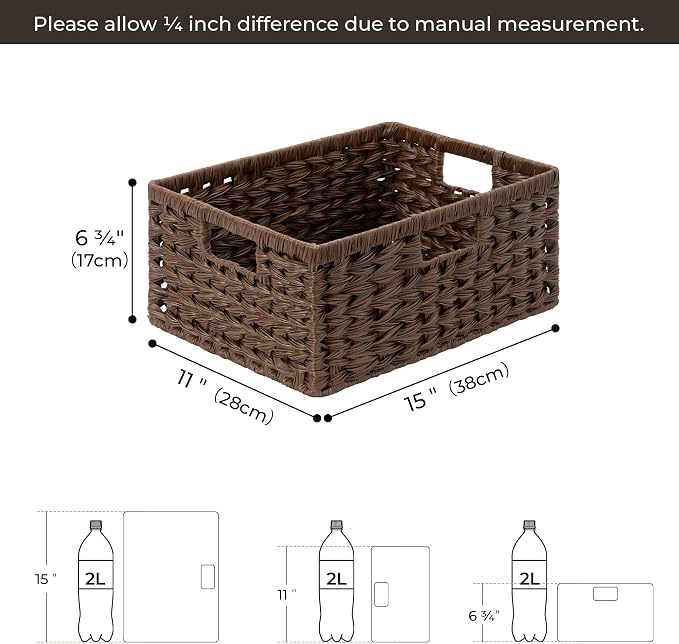 GRANNY SAYS Wicker Storage Baskets for Shelves, Plastic Brown Basket,1-Pack | Waterproof Wicker Baskets for Organizing, Woven Baskets for Shelves, Decorative Basket for Pantry, Brown Basket for Storage