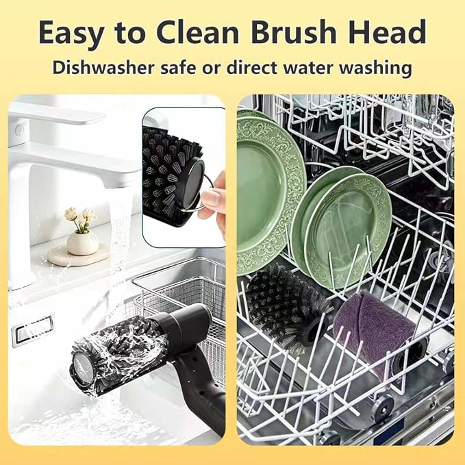 Electric Grill Brush, Spin Cordless Electric Barbecue Brush Grill -Black | 2026 USB Grill Electric Brush with Bristle & Scouring Roller Heads, 150Mins Runtime, 3 Speeds, IPX7 for Grates, Stovetop