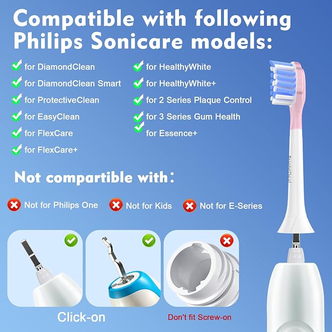 BrightDeal Replacement Heads for Philips Sonicare ProtectiveClean 4100 5100 6100 DiamondClean 9500 ExpertClean 7500 FlexCare HealthyWhite Electric Sonic Toothbrush C3 G3 W3 C2 G2, LightPink, 6 Pack