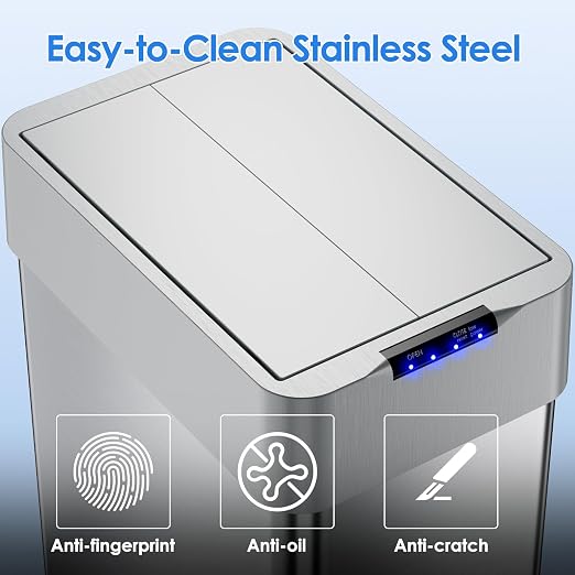 Automatic Trash Can, 18.5 Gallon Touchless Motion Sensor Trash Bin | Smart Garbage Can with Soft-Close Lid, Bag Retainer Ring and Display Light,for Kitchen,Living Room Office (Silver, 70L)