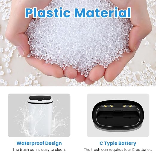 BLKMTY 13-Gallon Kitchen Trash Can, 50L Plastic Garbage Can, Automatic Touch Free Garbage Bin, Motion Sensor Trash Can with Lid, Tall Waste Bin for Home Office Bathroom Touchless, White