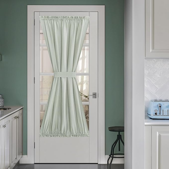 NICETOWN Sage Green Linen Window Sheer French Door Curtain for Privacy | Light Filtering, Rod Pocket Window Covering for Patio Glass Front with Tieback, W52 x L72 inch, 1 Panel