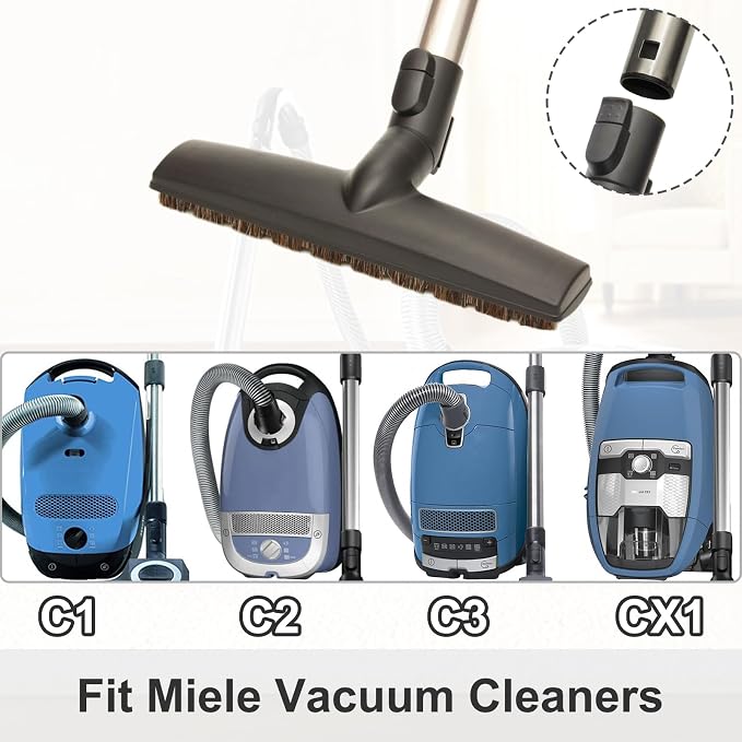 Horsehair Bristles Floor Brush Compatible with Miele C1 C2 C3 CX1 S1 L1 M1 Vacuum Cleaners, 12" Hardwood Floorhead Vacuum Attachment with Soft Wheels for Hard Floor Cleaning