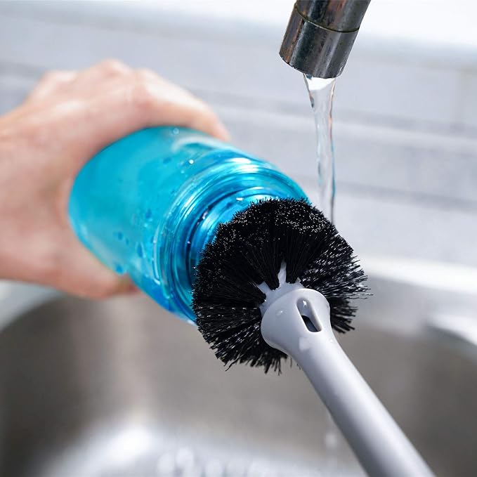 MOSOLAN 2-in-1 Bottle Brush and Straw Cleaner Brush, Black, 1 Pack | Long Handle Water Bottle Scrubbing Brush for Water Bottles, Glasswares, Mugs, Flasks, Tumblers and Kitchen Sink