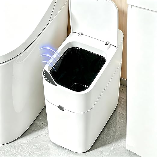 Motion Sensor Bathroom Trash Can, Automatic Touchless Smart Garbage Bin with Lid, 3 Gallon Slim Small Bin with Auto Bag Adsorption for Kitchen, Bedroom, Office, Restroom,Living Room