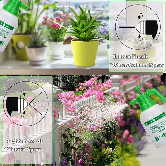 MRPAPA 2 Pack Garden Pressure Sprayer, 1/2 Gallon Handheld Sprayer | Translucent Spray Bottle with Adjustable for Houseplant Watering, Lawn Care, Household Cleaning & Patio Maintenance