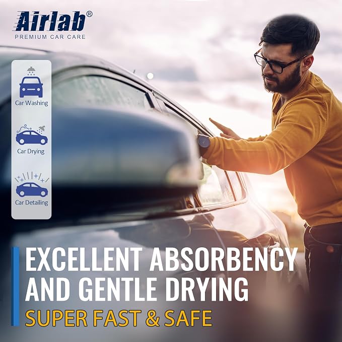 Airlab Microfiber Towels Cars Wash Drying Cleaning Cloth, Black-Grey | Thick Plush Auto Detailing Super Absorbent for Interior & Exterior Lint Free, Streak Free, 24 x 16 Inch, Pack of 2