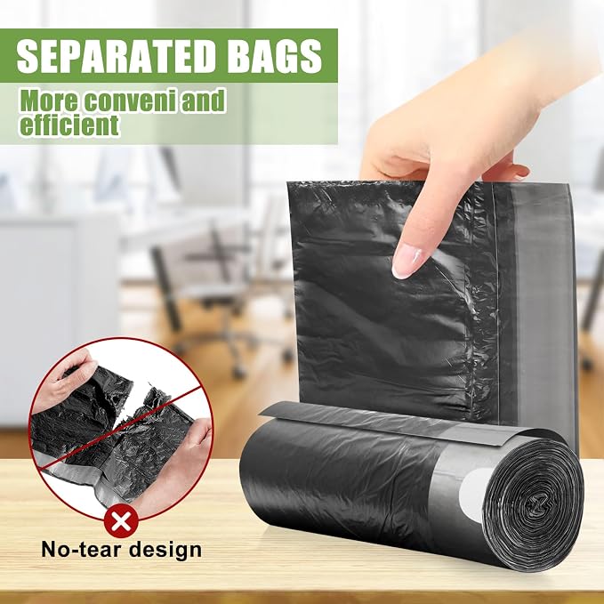 6 Gallon Trash Bags Drawstring, 132 Count, Black | 22.5 Liter, Bathroom Trash Can Bin Liners, Plastic Garbage Bags for home office kitchen