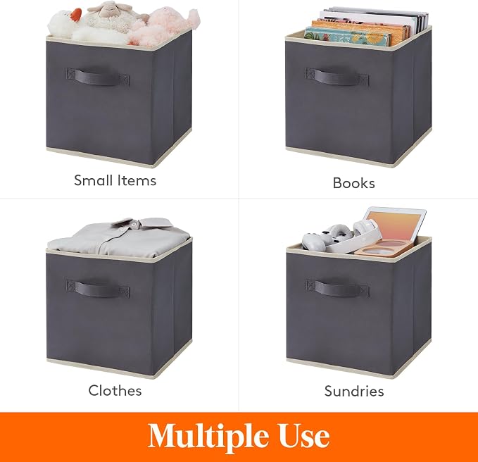 Lifewit Storage Cubes, 11 Inch Organizer Bins, 18L Gray, 16 Packs | Foldable Decorative Fabric Storage Baskets for Organizing Home Organizers with Handles for Shelves, Closet