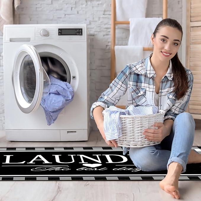 Laundry Room Rug Runner 20"X47" Kitchen Mat Washable Entryway Rugs Soft Non Slip Laundry Carpets Comfort Standing Desk Mats for Kitchen Floor Laundry Room Bathroom Hallway Entryway Area Rugs