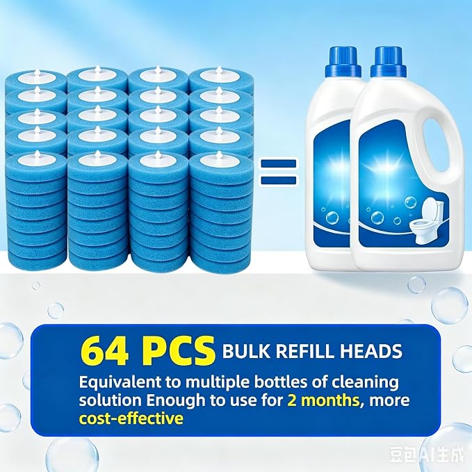 64 Count Value Pack: Disposable Toilet Brush Heads with Pre-Loaded Cleaner | KZKR Toilet Bowl Wand Refills for Bathroom Cleaning | Bulk Economy Pack | KZKR Toilet Bowl Wand Refills for Bathroom Cleaning, Household Cleaning Supplles, Bulk Economy Pack