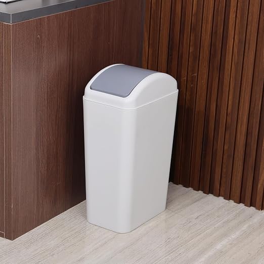 Cand 12L Slim Trash Bin with Swing Lid, 3.5 Gallon Gray Plastic Garbage Can