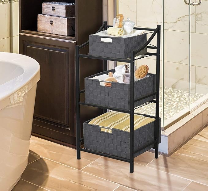 Sorbus Baskets for Organizing, 7-Piece Hand-Woven Storage Set (Grey) | Mesh organizers with handles keep linens and accessories sorted on closet shelves; seven-piece variety fits many spaces.