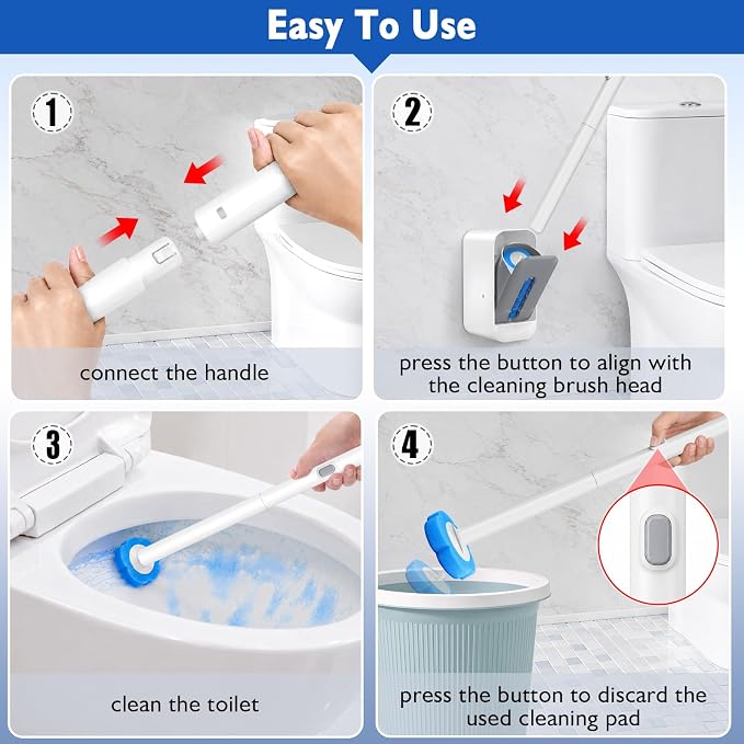 Disposable Toilet Brush-Toilet Bowl Cleaner Wand with 48 Refills | Wall Mounted Brush and Holder , Touch-Free for Deep Cleaning Bathroom