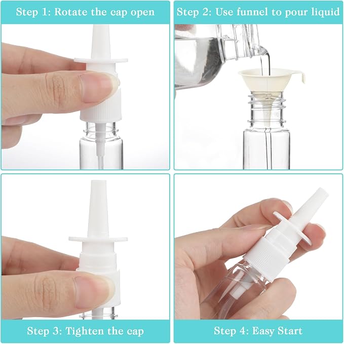 Larrel 6 PCS Nasal Spray Bottle, Small Portable Nose Spray Bottle Plastic Refillable Nasal Sprayer Container Rhinitis Care Sprayer for Home-Made Saline Nasal Perfume (Clear) 10ml