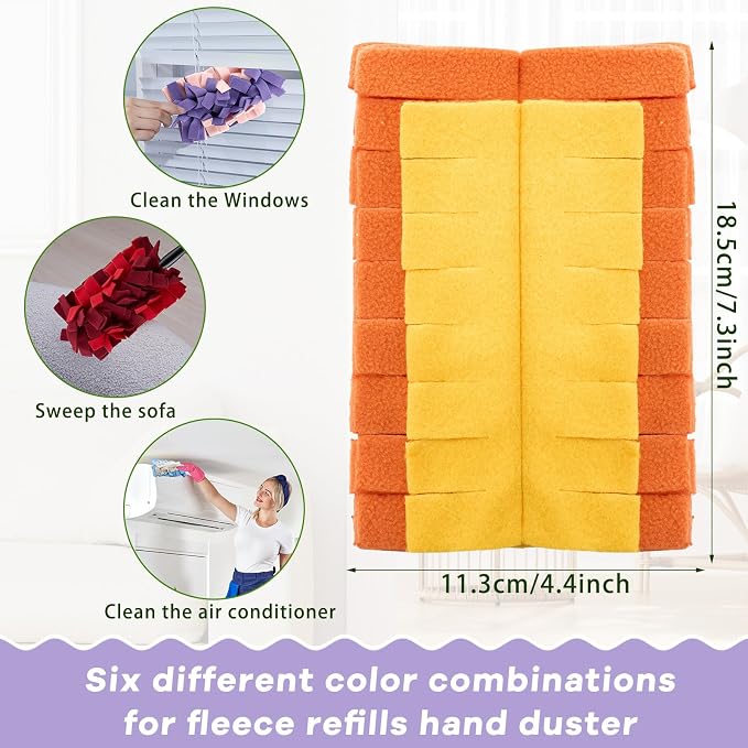 Zubebe 12 Pcs Reusable Duster Refills Fleece,Colorful | Soft Polyester Fiber Flat Duster Refill Multi Surface Washable Cleaning Pad Tools for Home, Blinds, Car, Pet, Furniture, Fans