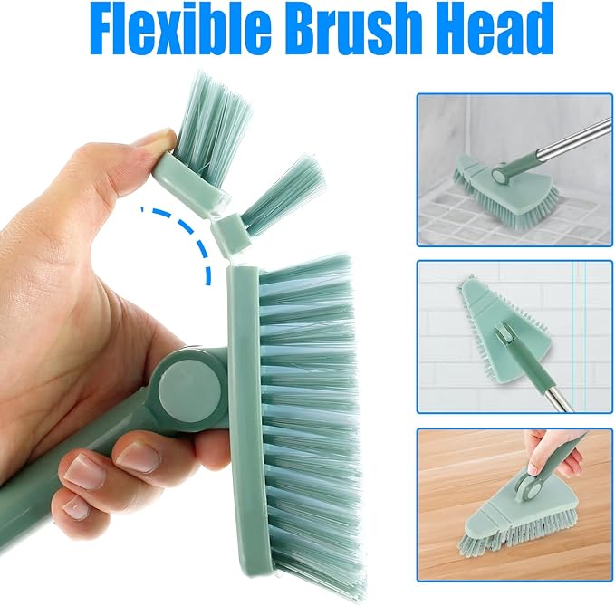 Shower Bathtub Tub and Tile Scrubber Brush, Triangle Floor Brush with Powerful Flexible with Long Handle, Scrubber Reusable Sturdy Cleaning Brush for Bathroom Bathtub Toilet Kitchen (Blue)