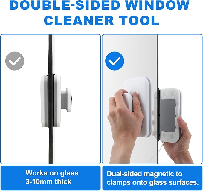 Magnetic Windshield Cleaner Tool, Double-Sided Window Cleaner Tool, Magnetic Glass Wiper for Car/High Rise/Windshield/Sidewindow/Sliding Door Glass Thickness 3-10mm/0.12-0.4inch