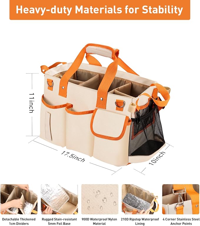 Wearable Cleaning Caddy Bag, X-Large Cleaning Supplies Organizer Housekeeping Supply Caddy Detailing Bag with Handle Removable Shoulder Waist Straps for Tools Products Housekeepers Car Home