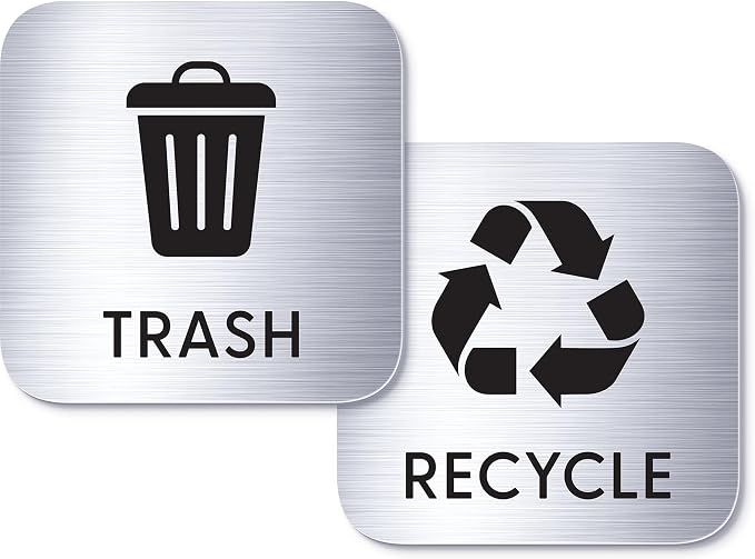 Large 6x6in Trash & Recycling Bin Labels – Magnetic and Adhesive Waste Sorting Signs – Clear Icons for Home, Office, Kitchen, School