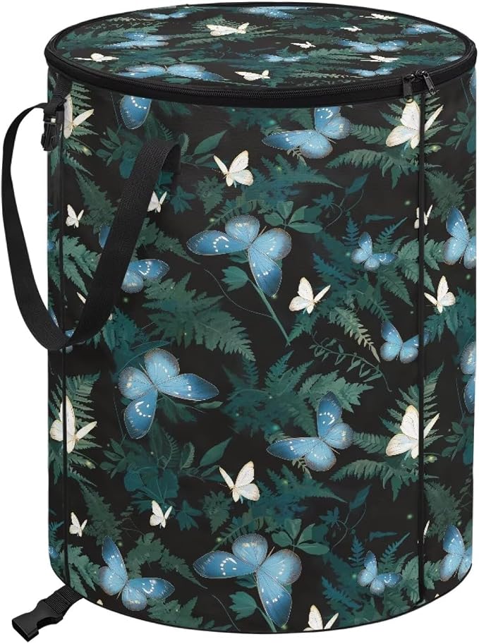 Blue Butterfly 24 Gallons Collapsible Camping Trash Can with Lid Waterproof Pop Up Garbage Can for Outdoor Large Capacity Reusable Trash Bin for Yard Lawn Garden Garbage Bag