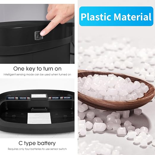 BestOffice | 13 Gallon Plastic Trash Can with Lid | Black | Automatic Touchless Garbage Can | Waterproof & Easy to Clean | For Kitchen, Bathroom, Home or Office | Pack of 1