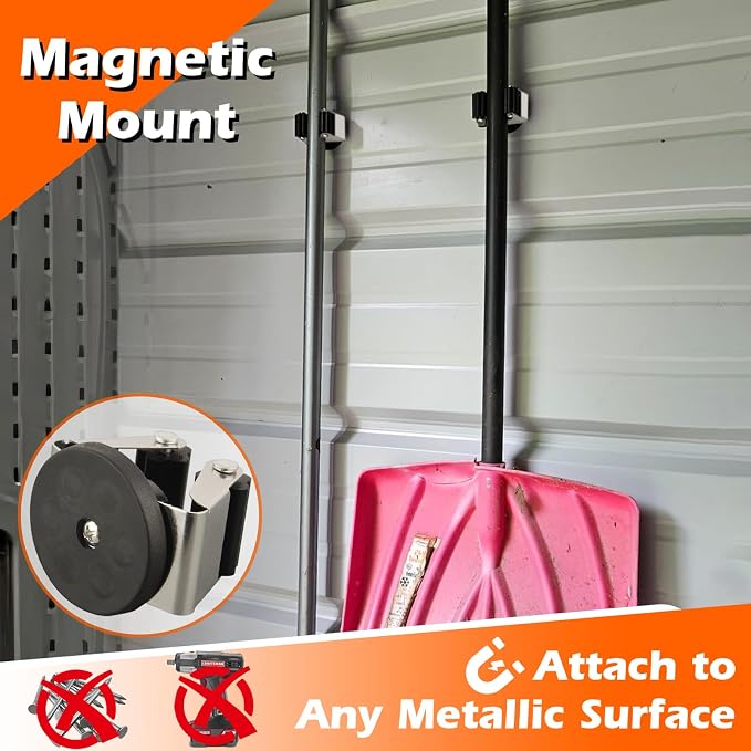 4 Pack Magnetic Mop Broom Holder, Heavy Duty Magnetic Mop Hanger for Refrigerators, Magnetic Mount Mop Broom Holder for Laundry Room Garage Kitchen Workshops Metal Shed
