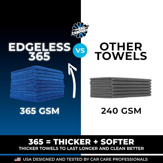 The Rag Company - Edgeless 365 Microfiber Towels (10-Pack) Premium 70/30 Blend, Professional Polishing, Wax Removal, Auto Detailing, 365gsm, 16in x 16n, Royal Blue