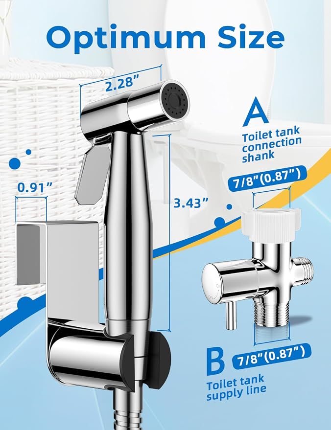 BRITULIF Bidet Sprayer for Toilet, Adjustable Pressure, Polished Chrome | Leak-Free Hose, Tank or Wall Mount, Feminine Wash, Cloth Diaper Rinse, Stainless Steel Body, Nozzle, Soft Silicone Nozzle