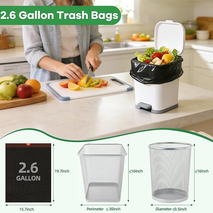 100 Counts 2.6 Gallon Trash Bag Drawstring Small Trash Bags, Thick Pre-separated Garbage Bags, Trash Bin Liners, Suitable for bathroom, kitchen, bedroom, office (Black)
