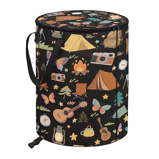 Black Collapsable Trash Can with Lid 20+ Gallon Cute Trash Can Bags with Butterfly Tent Print Waterproof Outdoor Garbage Cans for Camping, RV's, Picnic