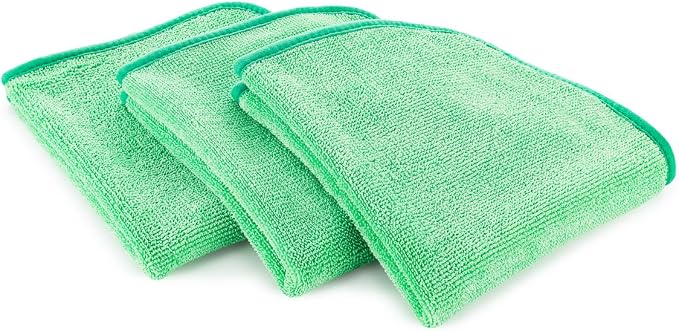 The Rag Company - Premium FTW Microfiber Cleaning Towels for Glass, Windows, Mirrors, Polished Surfaces - Streak-Free, Scratchless, 16" x16”, Green, 3-Pack
