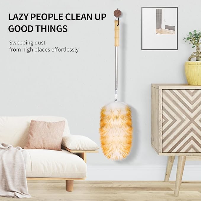 Feathers Duster,Long Telescoping Lambswool Dusters with Stainless Steel Extension Pole Up to 87.8" for Cleaning High Ceiling Fan, High Ceilings,Furniture,Hard to Reach Areas