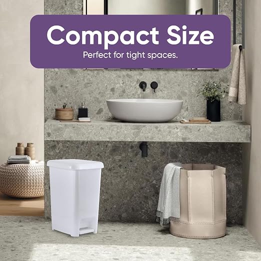 Superio Slim Trash Can with Foot Pedal – 10.5 Gallon Step-On Trash Can with Lid, Large Plastic Garbage Can, Trashcan for Bathroom, Kitchen, Office, Bedroom, Dorm Room, Patio, – White Smoke