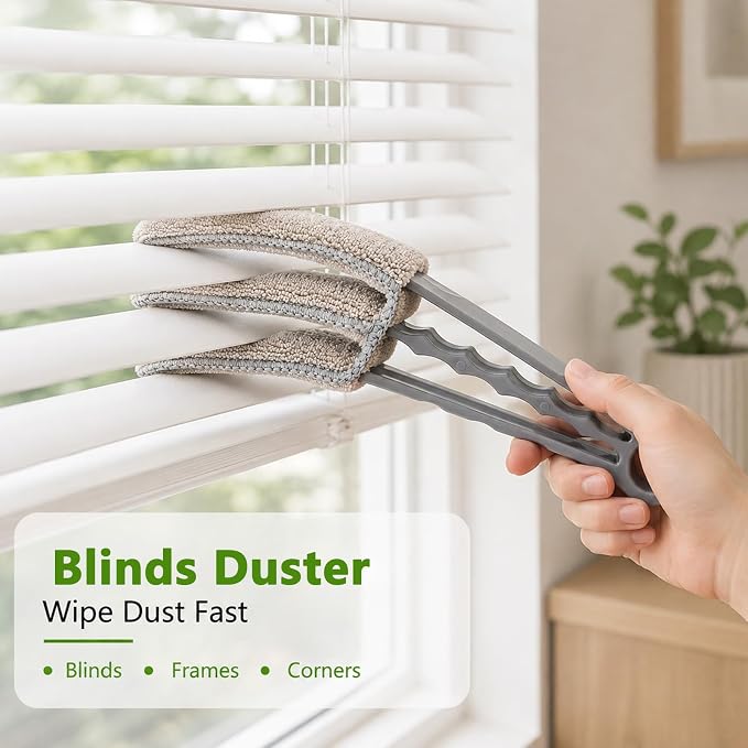 15-Piece Duster with Extension Pole, Cobweb Duster for High Ceiling | Spider web brush and flat gap cleaner for homes, apartments, fans, blinds, walls, furniture, cars and under appliances