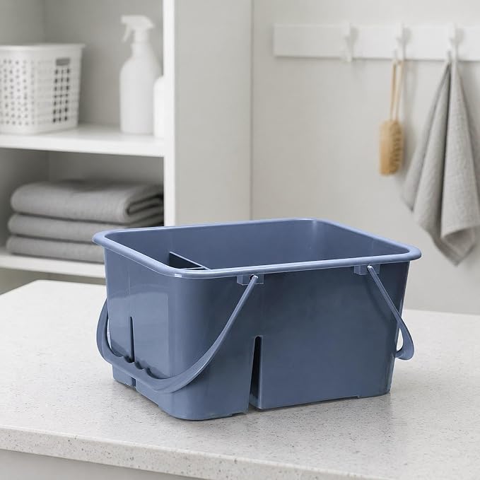 Cleaning Supplies Basket Portable Tool Storage Organizer Four Compartments Double Handle Bucket Multipurpose for Housekeeping