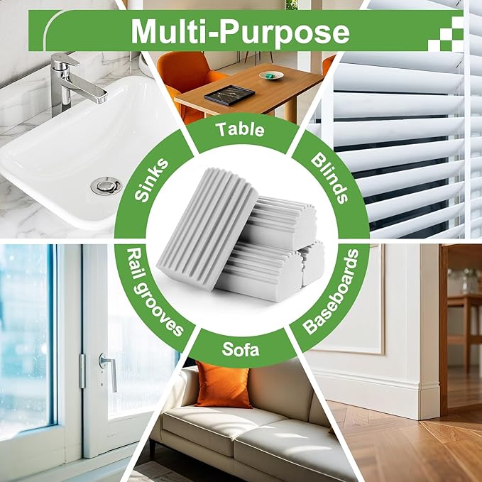 Jeymei Damp Clean Duster Sponge，8Pcs Grey Dust Sponge for Cleaning | Damp Dusting Sponge with Ridges,Baseboard Cleaning Tool,Reusable Wet Duster Sponge,Household Cleaning Sponges for Blinds